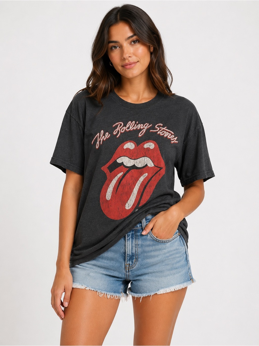 The Rolling Stones Charcoal Tee with Red Tongue Graphic size large unisex